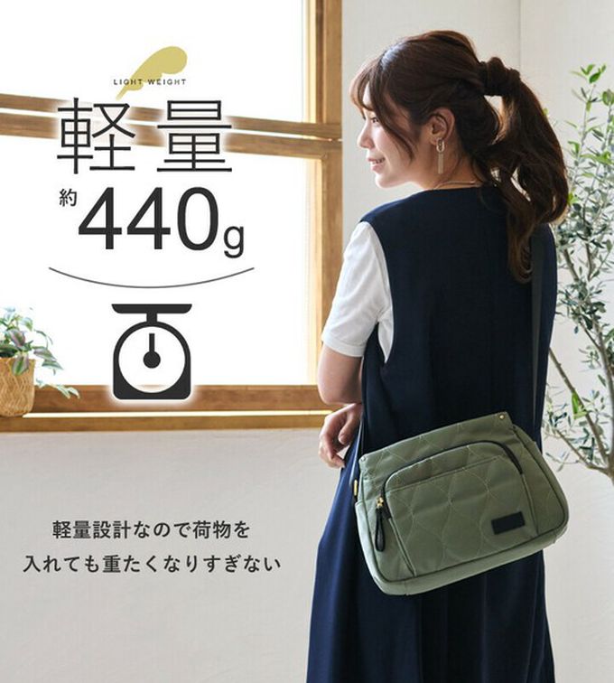 日本 LIZDAYS - 10口袋輕量尼龍絎縫側背包-軍綠