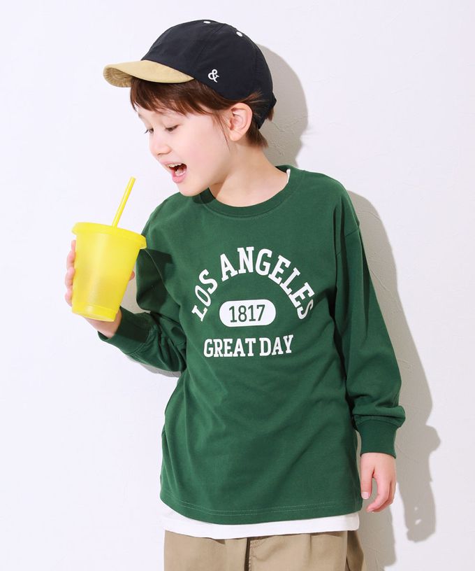 日本 devirock - 100%棉 定番印花寬版長袖上衣-背後狗狗-粉紫