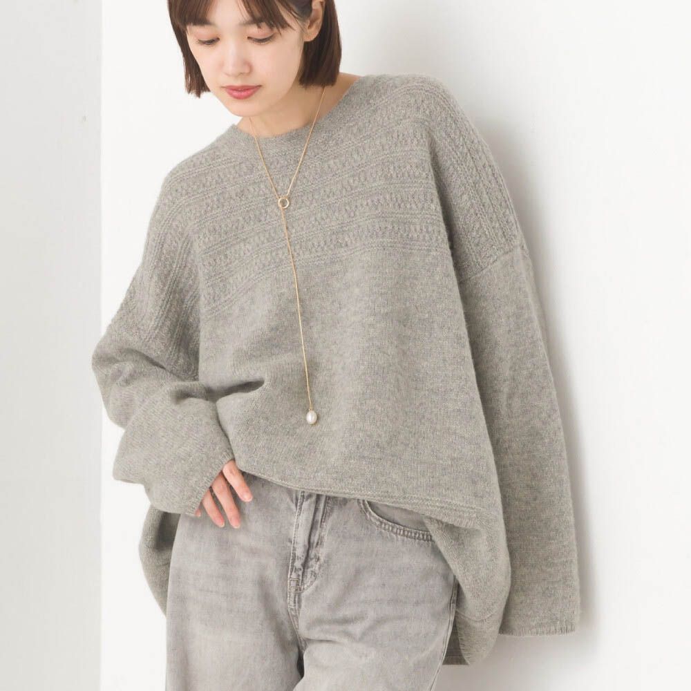100%羊毛 蓬鬆溫暖編織紋寬版毛衣-灰