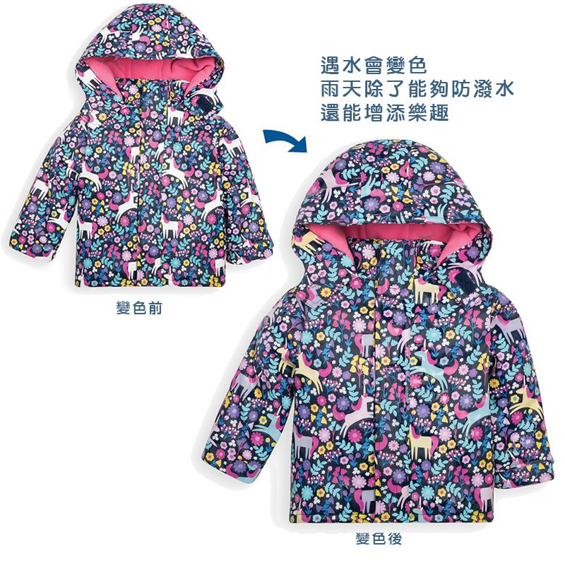 英國 JoJo Maman BeBe - 變色防風雨水手連帽外套/雨衣-獨角獸