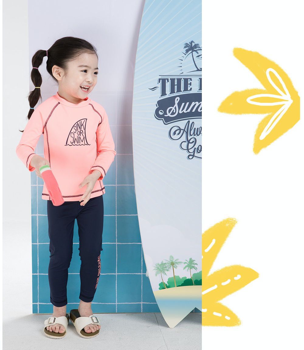 韓國 Ppippilong - (抗UV)防曬泳裝2件組-粉紅帆船