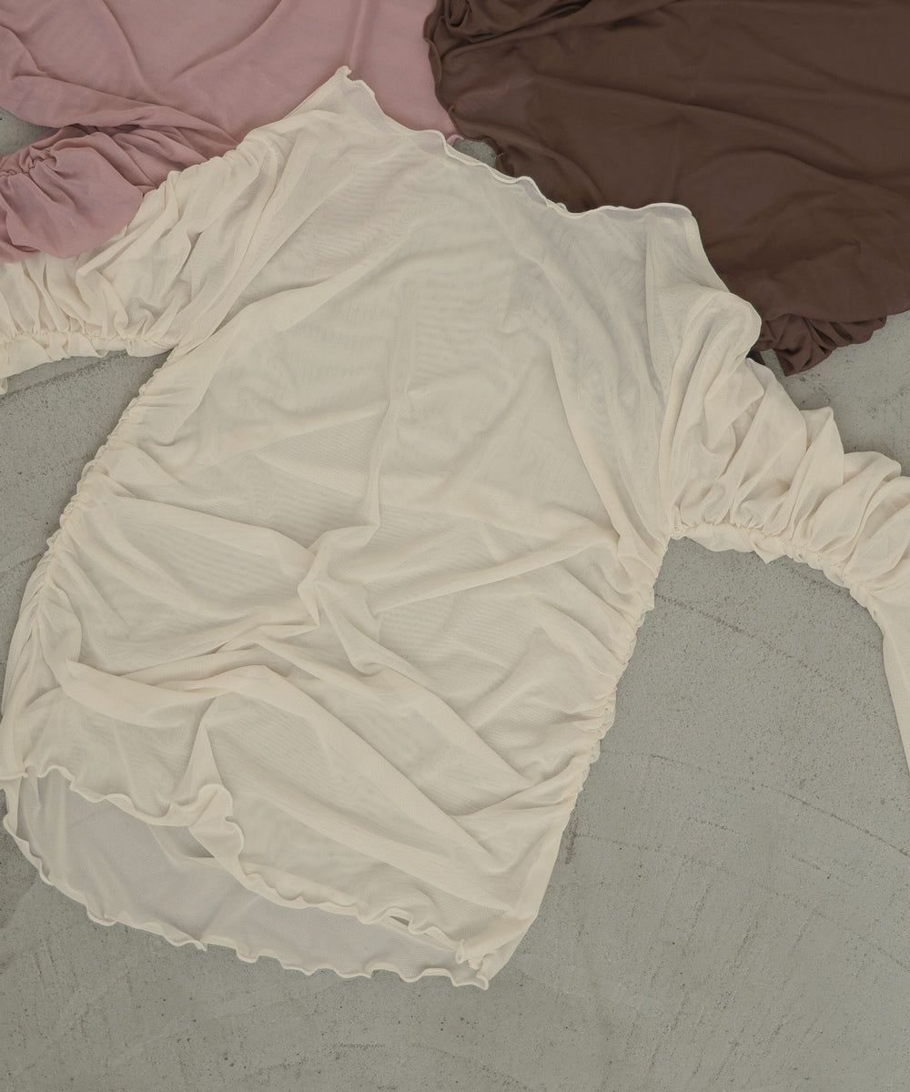 日本 Bab - 時尚透感抓皺長袖內搭/上衣-深可可