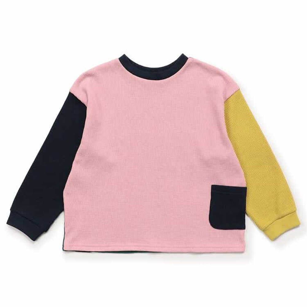 正反OK！前後兩穿長袖上衣-撞色-粉紅X黑X黃