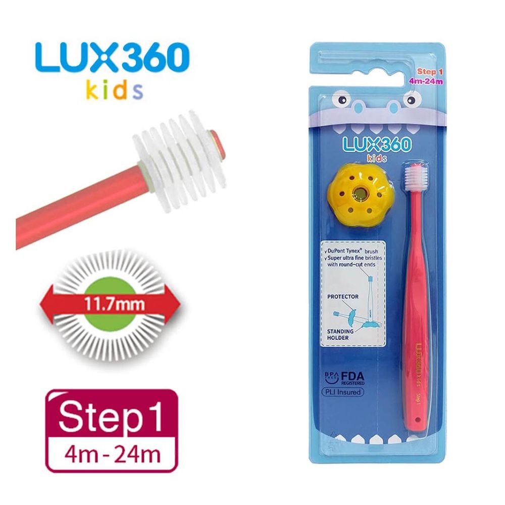日本 VIVATEC - Lux360幼童牙刷 Step1附牙刷防護環-粉-(4-24m)