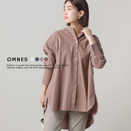 日本女裝代購 - 純棉質感前短後長寬鬆圓領長袖襯衫-咖啡 (F)