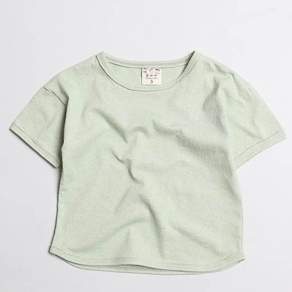 韓國製 - 水洗加工布寬鬆純棉T-抹茶綠