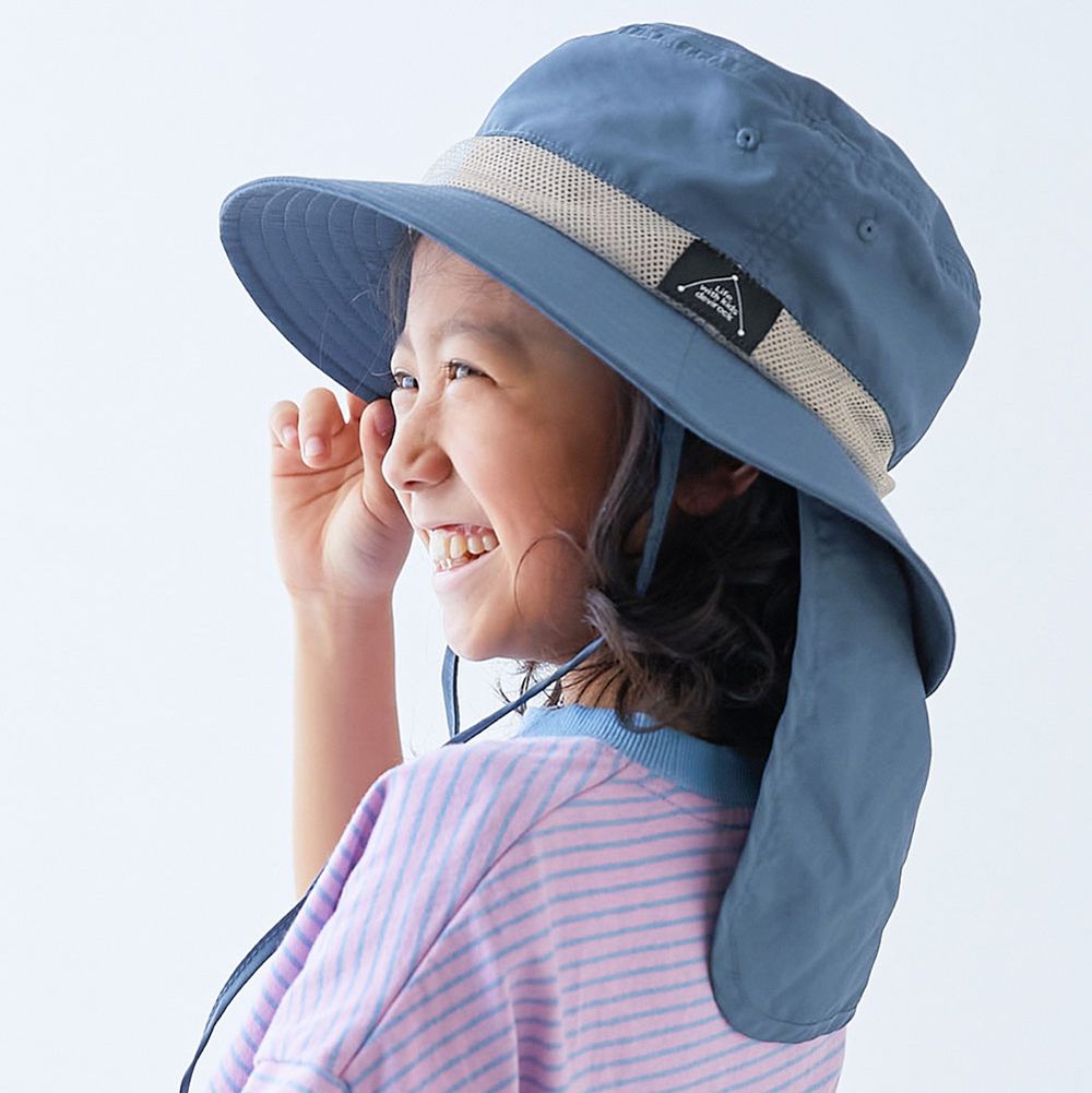UVcut 防潑水蓋脖遮陽帽(可親子裝)-煙燻藍