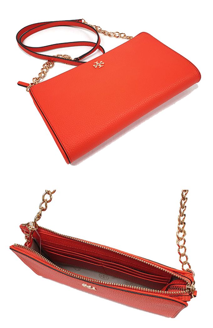 TORY BURCH - 雙T-LOGO皮革拉鍊斜背包 (紅)