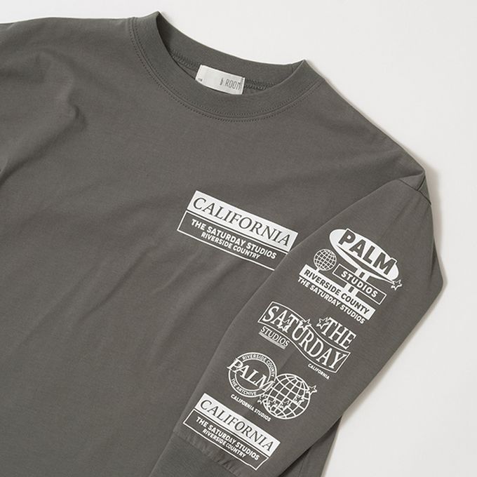 日本 b-ROOM - 休閒印花純棉長袖上衣-英文標語-摩卡