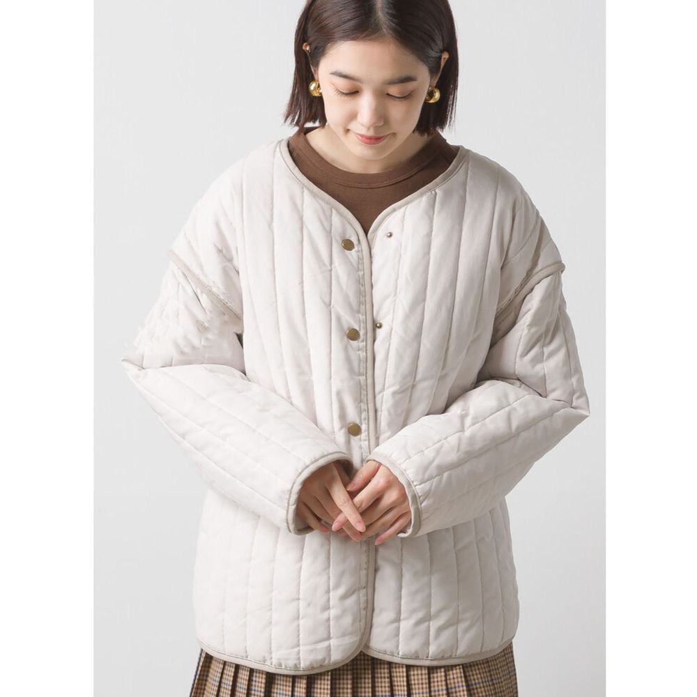 日本 OMNES - 保暖鋪綿圓領外套-米