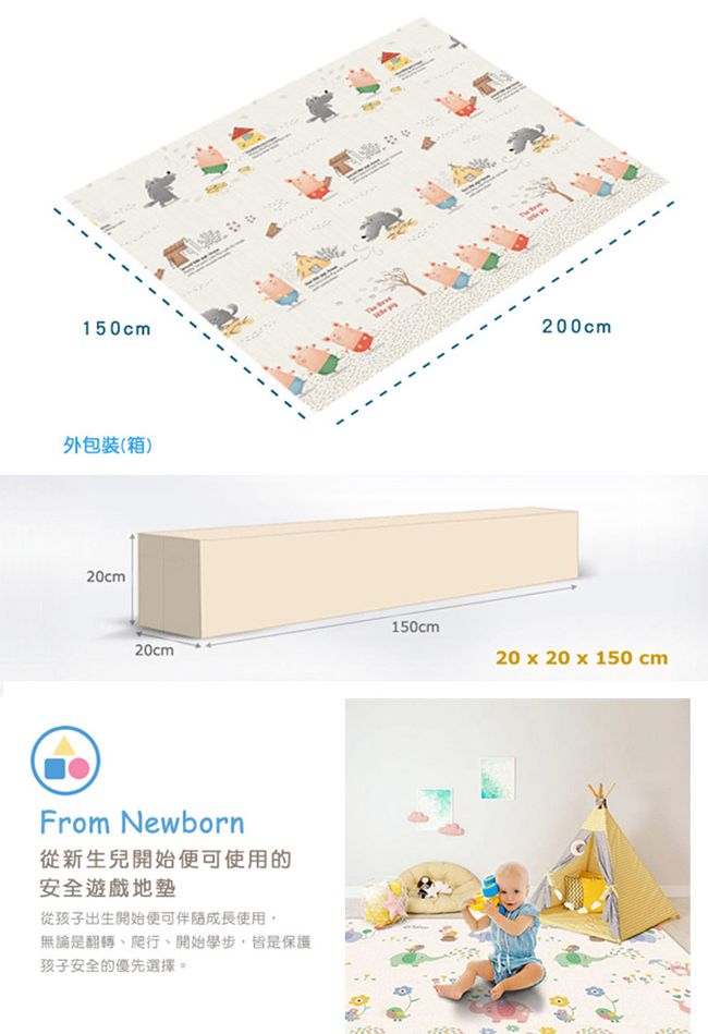 韓國 Parklon 帕龍 - 單面切邊地墊-ABC好朋友 (200x150x1cm)