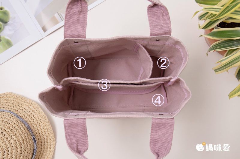 日本 LIZDAYS - [樂天No.1] 大容量分隔帆布托特包-撞色-米杏x粉 (30x19x12.3cm)