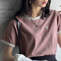 日本 Classical Elf - logo刺繡滾邊光澤感短袖T恤-煙燻粉
