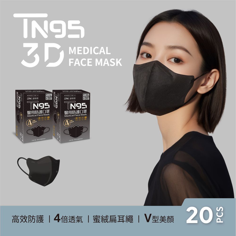 TN95醫用3D口罩-炫耀黑20入