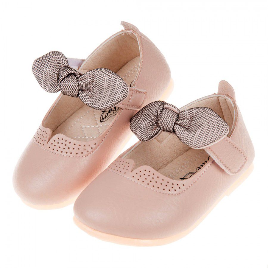 蝴蝶結皮質粉色寶寶公主鞋