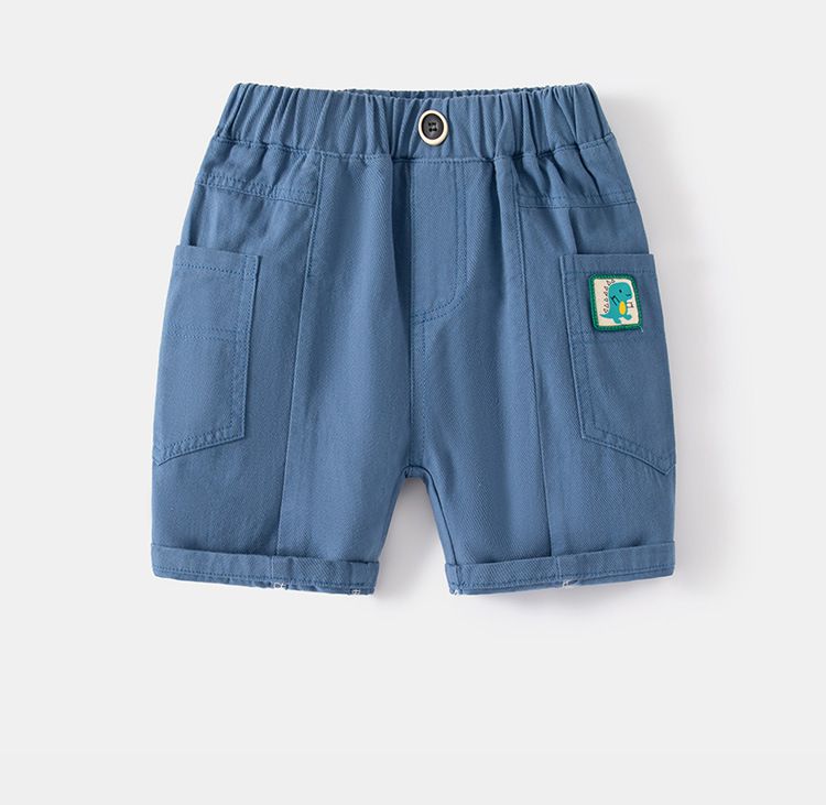 WELLKIDS - 腰鬆緊休閒五分褲-恐龍小標籤-卡其色