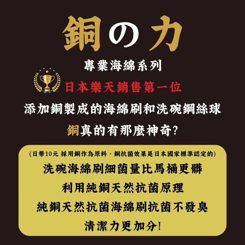 日本製 Fujisho天然抗菌銅離子清潔海綿刷-銅-長 14 x 寬 8.5 x 厚 2.5 cm