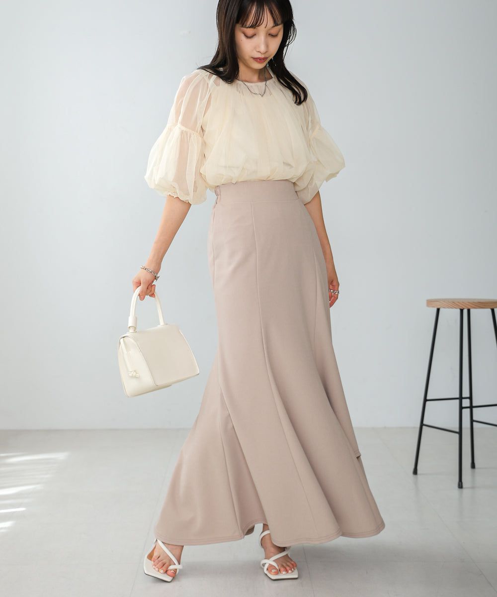 日本 Bab - 浪瓣花瓣層次修身長裙-黑