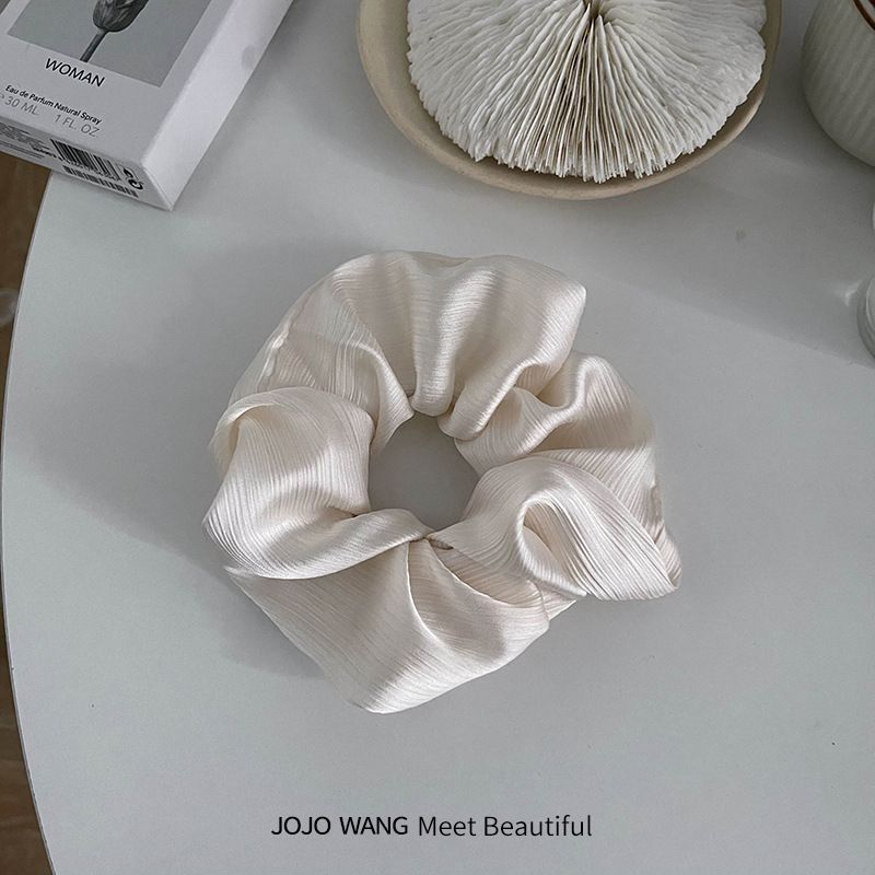 高級紋理皺摺髮圈(小)-米白色
