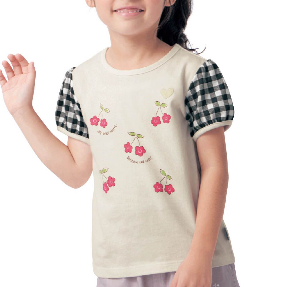 GITA 天竺棉泡泡袖上衣-櫻桃-白