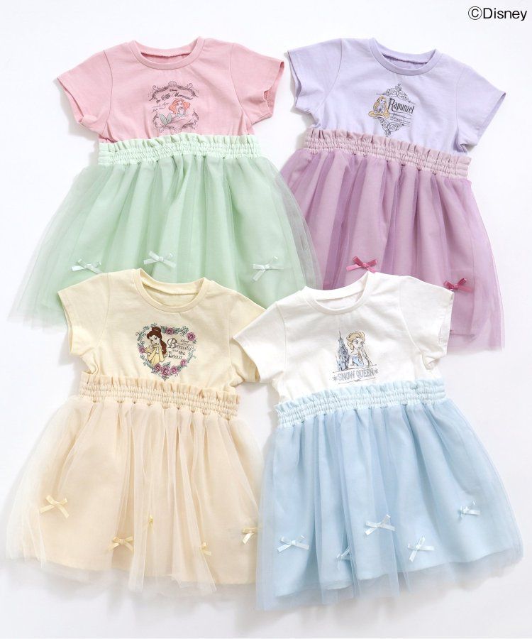 日本 apres les cours - 迪士尼 公主蕾絲拼接澎裙洋裝-小美人魚-粉x嫩綠