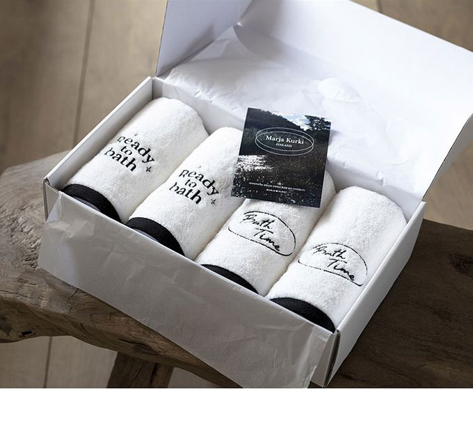 韓國 SSUEIM - 韓國製100%純棉飯店毛巾禮盒4件組40x80cm-文字款