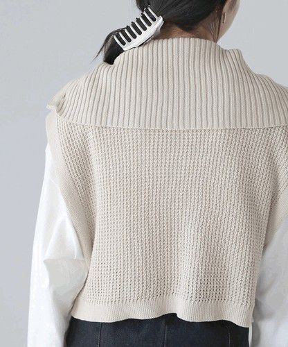 日本 Bou Jeloud - 拉鍊翻領針織背心-黑