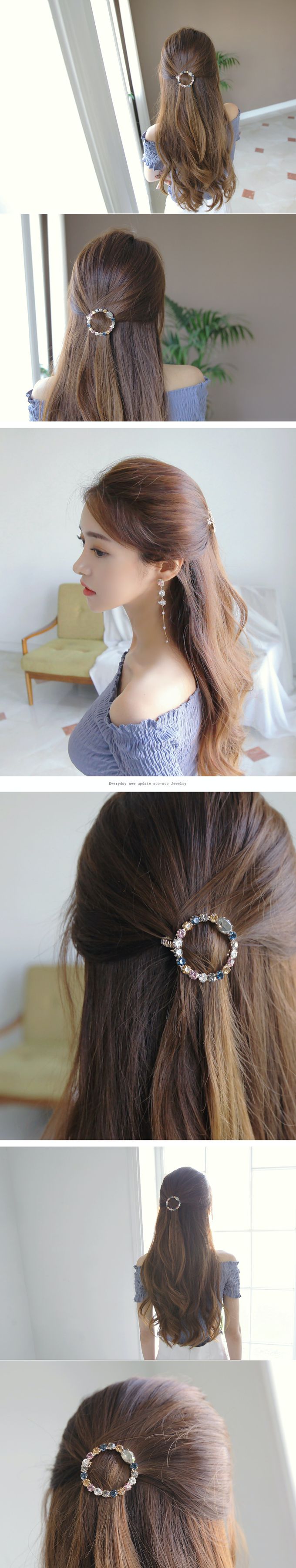 韓國 Soo&Soo - 璀璨寶石卡扣式髮夾-圓形