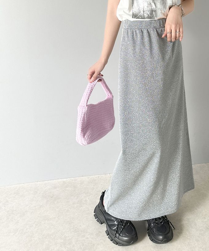 日本 Classical Elf - 時尚後開叉鬆緊銀蔥裙-銀灰