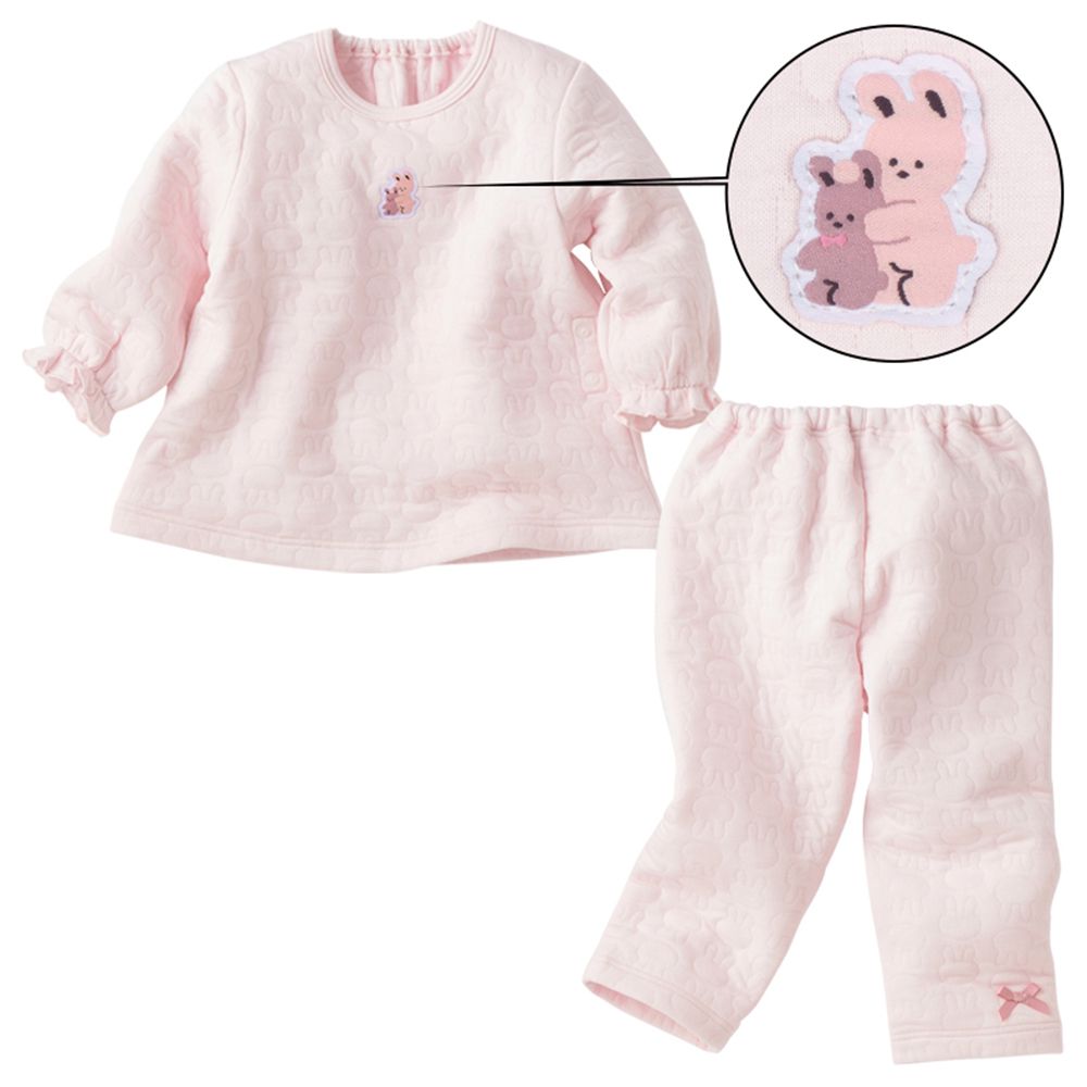 長袖鋪棉家居服-側邊按扣 兔子-粉紅色