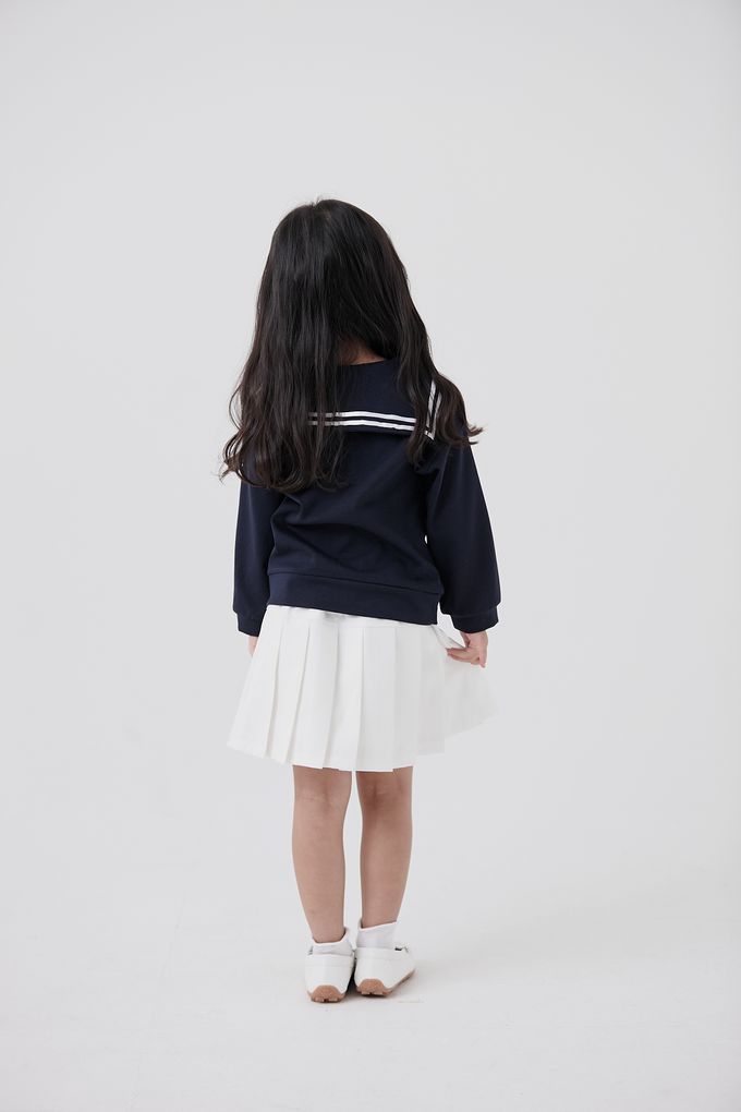 韓國 Coco Bang - 水手翻領鈕釦點綴長袖上衣-深藍