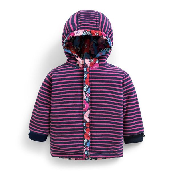 英國 JoJo Maman BeBe - 雙面穿鋪棉防水保暖外套-海軍藍花卉