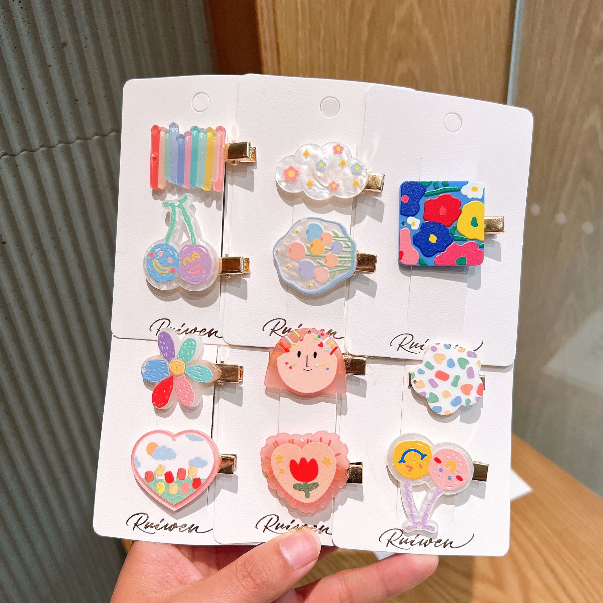 夏季甜美兒童髮夾2入組-花花+愛心-彩色