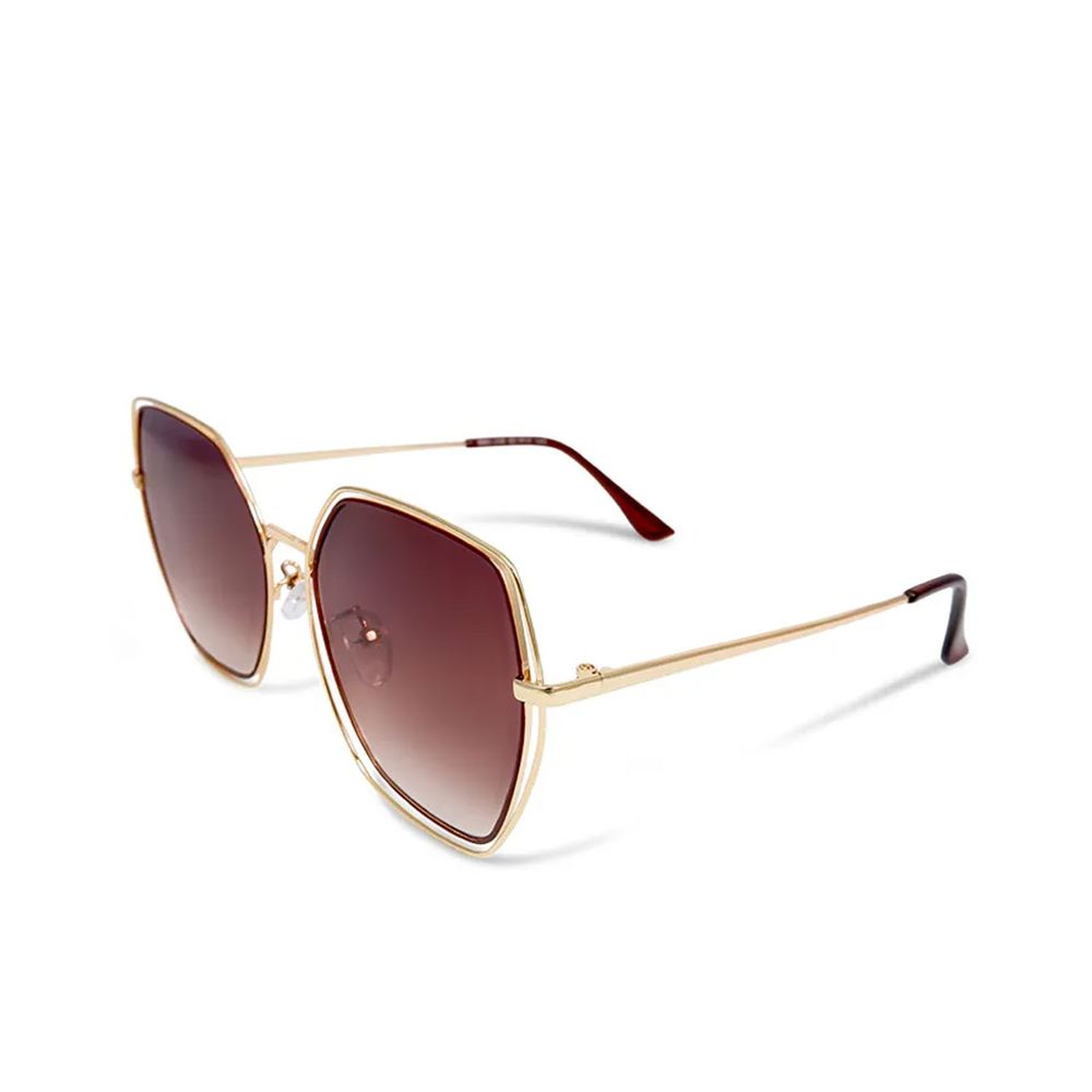 ALEGANT - 優雅復古鏤空線條設計楓糖棕漸層金框墨鏡│UV400太陽眼鏡