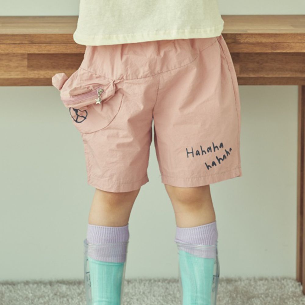 韓國 Mimico - 熊熊拉鍊口袋寬版褲-粉紅