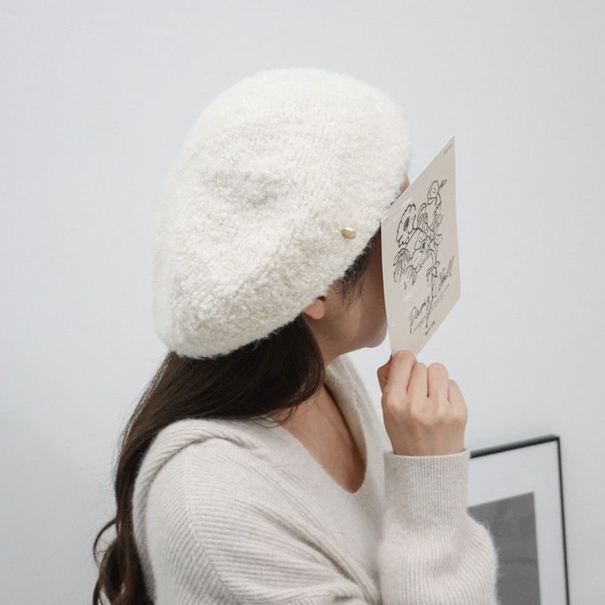 韓國配件連線 - 冬季混羊毛貝雷帽-象牙白 (FREE)