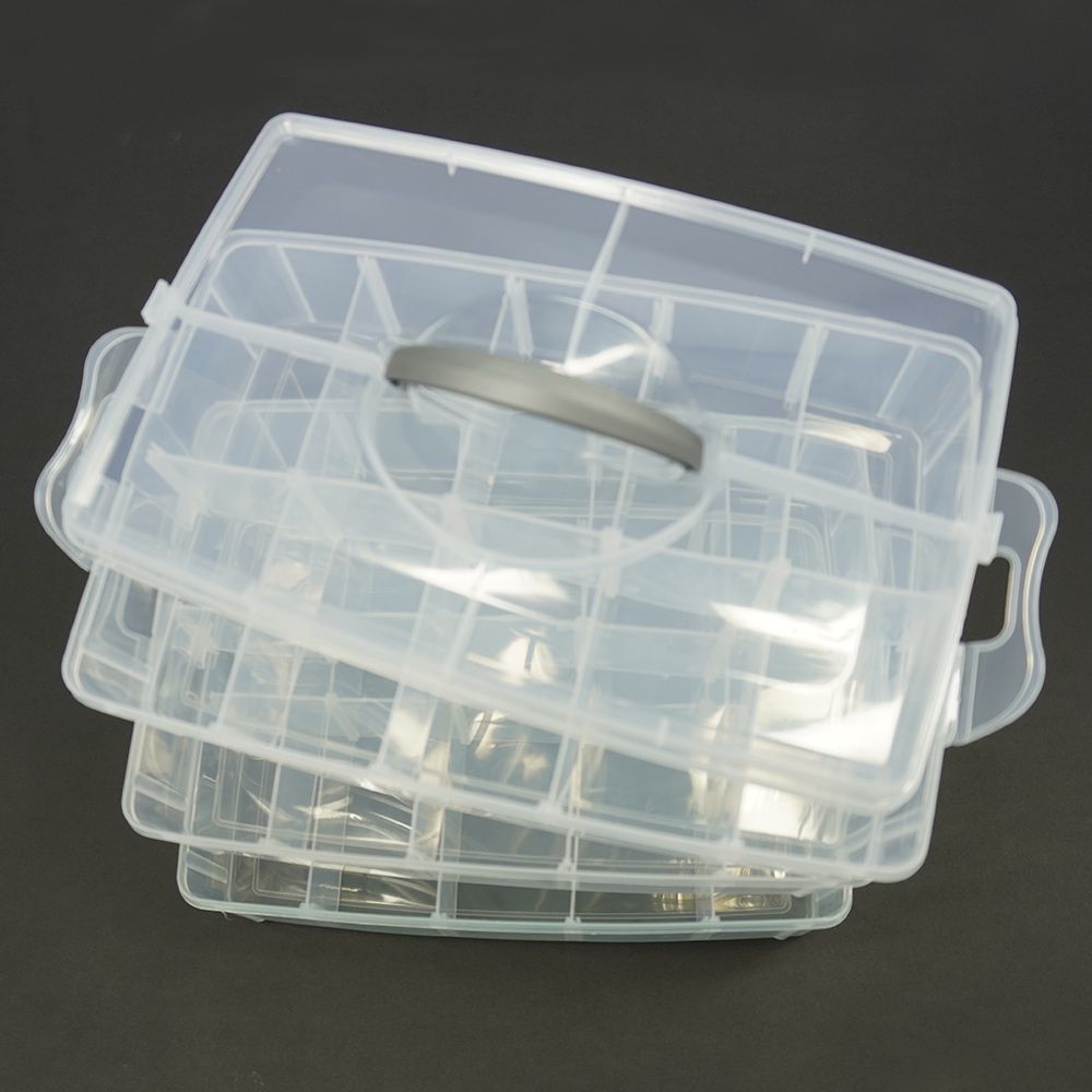 韓國 Color Story - 三層分隔拼豆收納盒(30格/透明/W25*L17*H18.5cm)