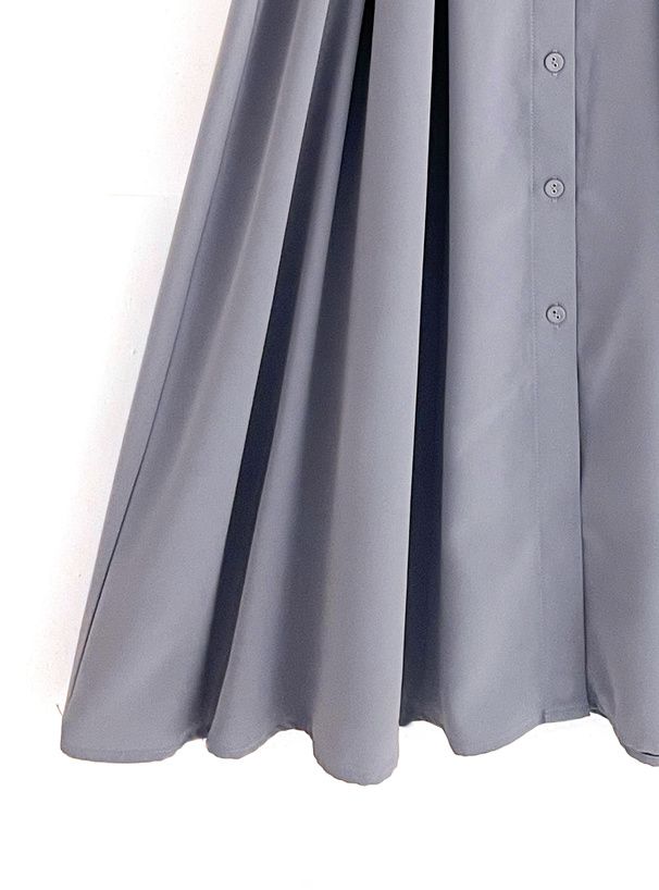 日本 GRL - 小立領收腰修身泡泡袖排扣洋裝-石墨灰