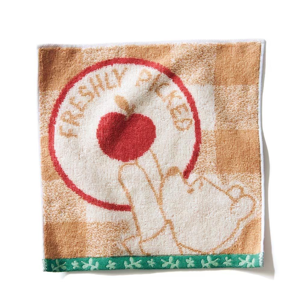 日本千趣會 - 迪士尼 日本製今治純棉抗菌除臭方巾-維尼吃蘋果-卡其紅系 (25×25cm)