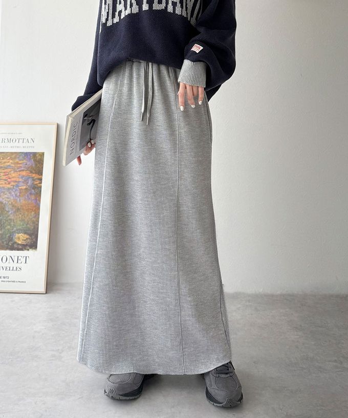 日本 Classical Elf - Java 華夫格舒適厚磅魚尾裙-卡其棕