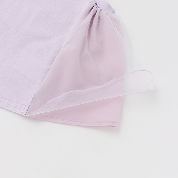 日本 petit main - 小花薄紗拼接A line無袖上衣-淺綠