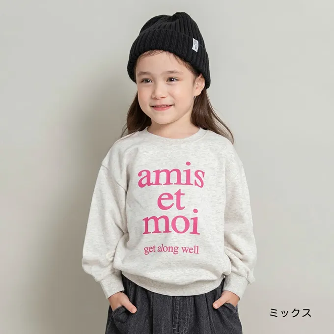 日本 BRANSHES - 可愛女孩印花縮口長袖上衣-英文LOGO-黑