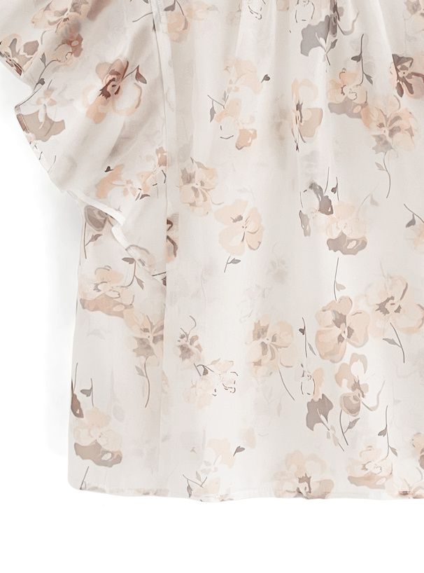 日本 GRL - 清新碎花雪紡荷葉袖上衣-淺水藍 (F)