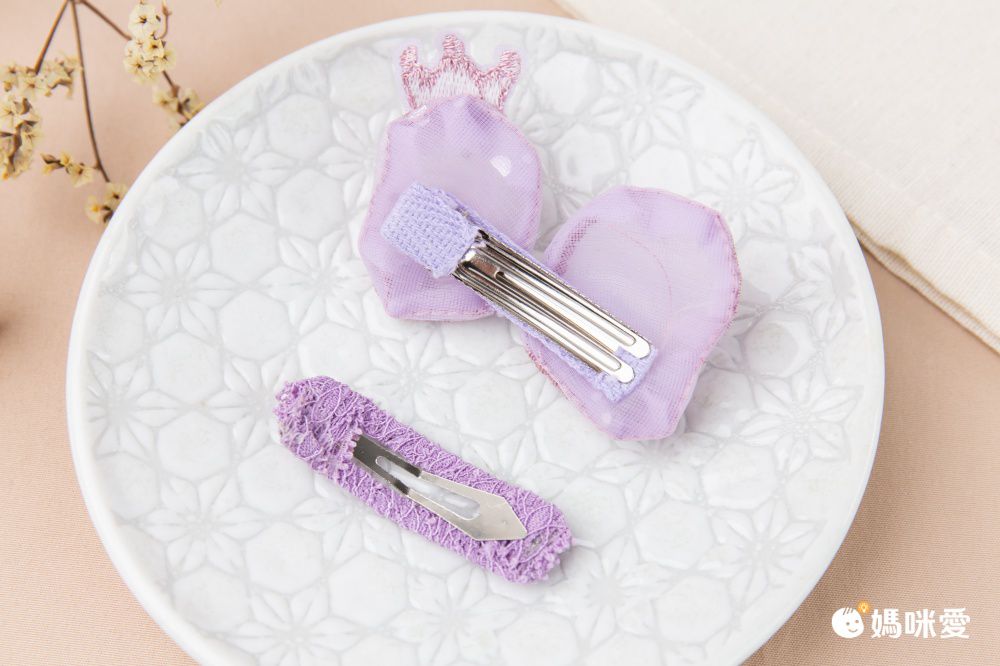 蕾絲皇冠布藝兒童髮夾2入組-黃色