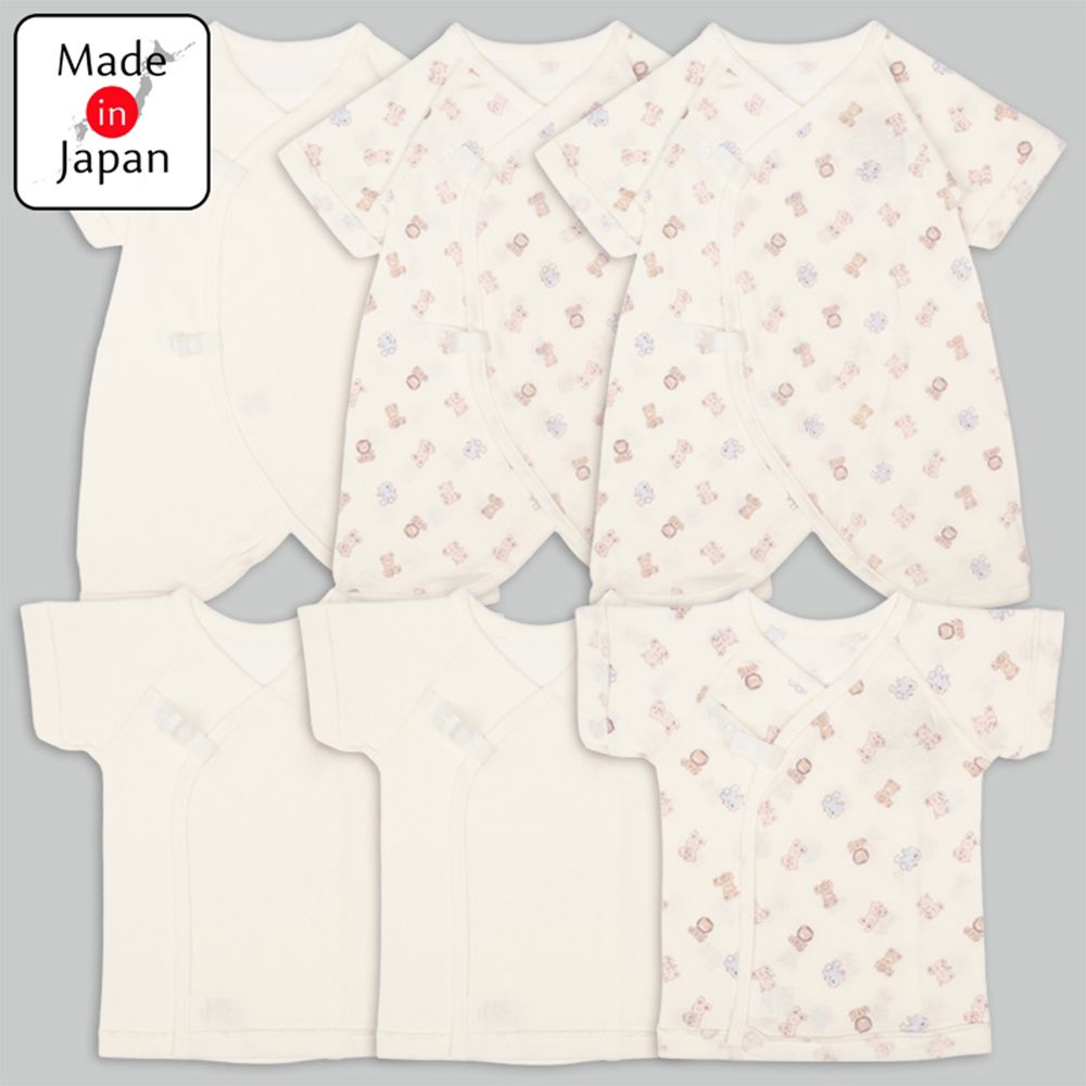 新生兒內衣6件組-短袖、7分袖 動物-奶油色 (50~60cm)