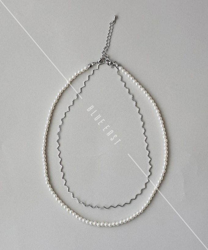 日本 BLUE EAST - 韓國製 珍珠波浪優雅雙層項鍊-銀