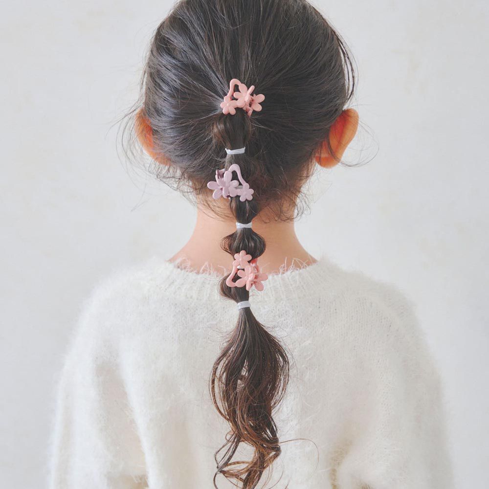 日本 Lattice - 花朵半月壓克力兒童髮夾(8入)-粉橘