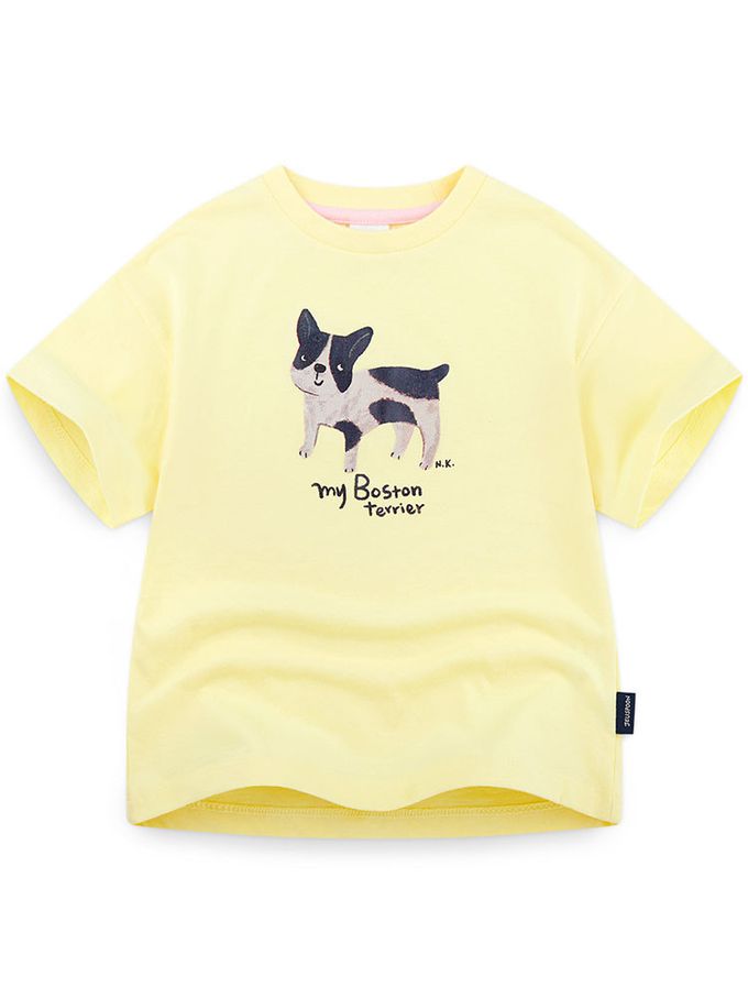 韓國 Jelispoon - 可愛狗狗印短袖上衣-波斯頓犬-淺黃