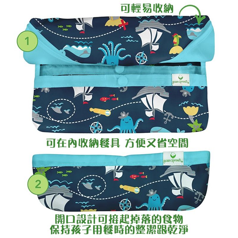 美國 green sprouts - 小綠芽魔鬼氈雙面防水/防食物掉落長袖圍兜單入組-蝴蝶滿園
