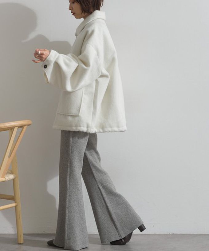 日本 ELENCARE DUE - 毛海感寬版雙拉鏈大口袋保暖外套-淺灰